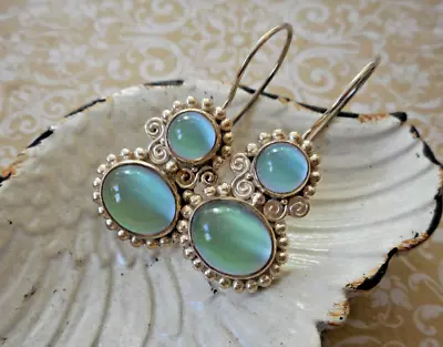 Sajen Sterling Silver Shimmering Blue Green Moonstone Drop Earrings  59M-9 • $74