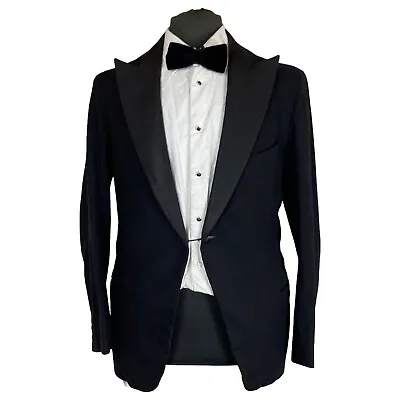 VTG Bespoke 1920’s Dinner Jacket Tuxedo Wool Peak Lapel Single Button 38R Black • $120.01