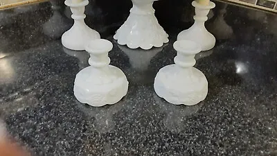 Westmoreland Candlestick Candle Holders Paneled Grape Milk Glass Set Of Two • $17