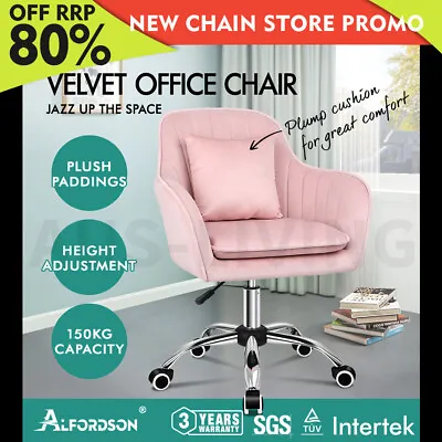 ALFORDSON Velvet Office Chair Computer Swivel Armchair Work Adult Kids Pink • $144.79