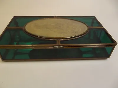 VTG Green Stained Glass And Brass Jewelry/trinket Box VIA VERMONT Box • $22