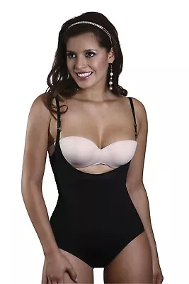 Vedette 700 Elise Style Underbust Bodysuit In Thong Black And Beige • $25.95