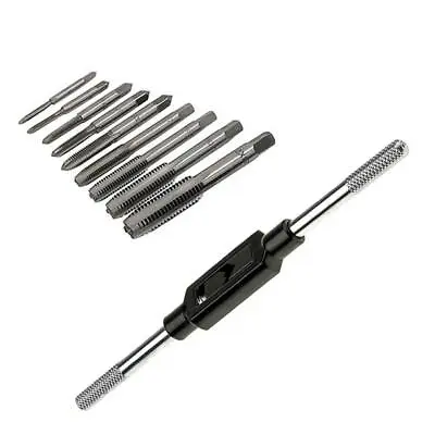 10pc Hand Tap Set Screw Thread Taps T-Wrench Reamer M3-M12 Twist Drill Bit Kit • £9.99