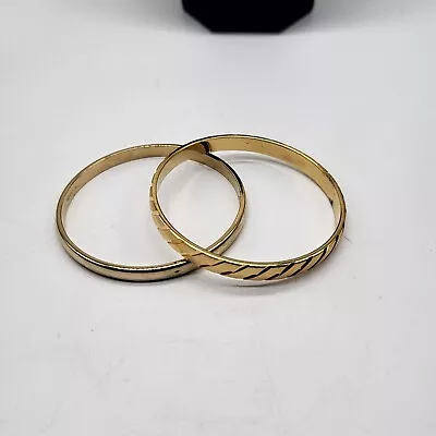 Monet VTG Set Of 2 Bangles Gold Tone Textured Diagonal Cut Lines Bracelet Signed • $30