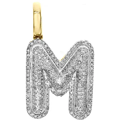 10K Yellow Gold Diamond Initial M Pendant 1.05  Mini Bubble Letter Charm 0.48 CT • $685