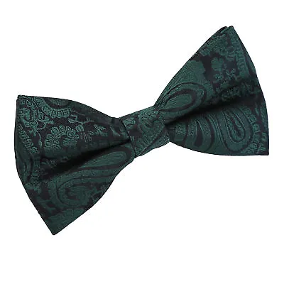 Emerald Green Mens Bow Tie Woven Floral Paisley Pre-Tied Wedding Bowtie By DQT • £6.99
