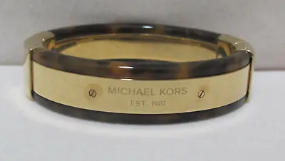 MICHAEL KORS Gold Heritage Logo Plaque Tortoise Hinged Bangle $125 MKJ5603 • $52.98