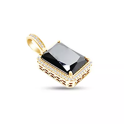 14K YELLOW Gold Plated Silver BLACK ONYX SQUARE GEM STONE CHARM PENDANT NECKLACE • $469.52