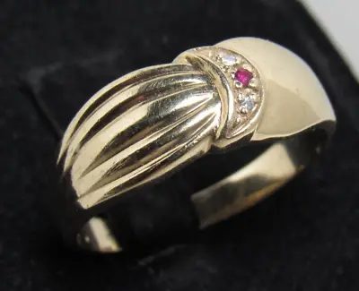 10k Yellow Gold Ruby Diamond Shriner's Crescent Ring Sz 9.75 Mens Custom Band 4g • $279.99