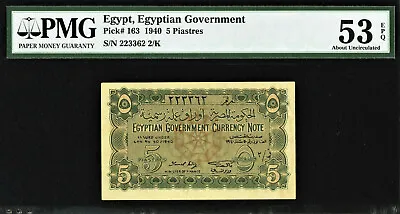 Egypt 5 Piastres 1940 Pick-163 About UNC PMG 53 EPQ • $450