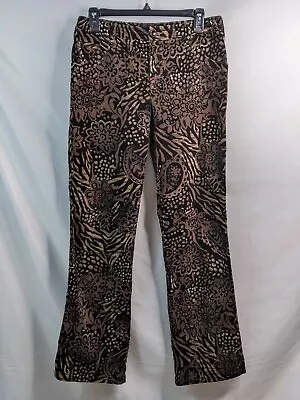 Tribal Pants Womens 4 Brown Black Floral Animal Straight Leg Stretch Cotton • $19.99