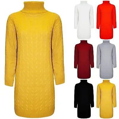 £9.49 • Buy Womens Ladies Long Sleeve Chunky Cable Knit Turtle Polo High Neck Jumper Dress