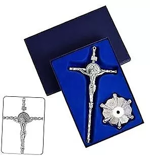  Crucifix Catholic 12 Inch Metal Jesus Christ Wall Cross Stand Hanging Silver • $26.28