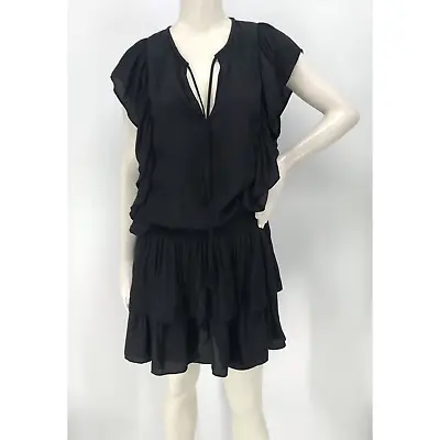 Mustard Seed Black Split Neckline Ruffle Tiered Mini Dress Size L • $21