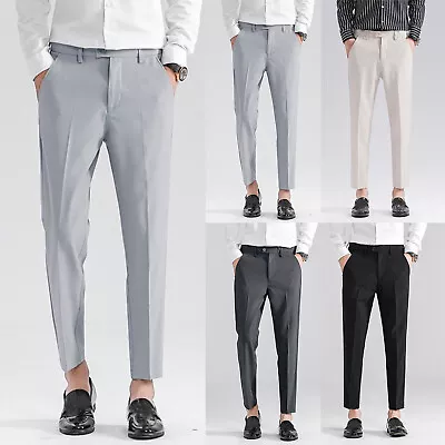 Open Toe Men's Casual Pleated Solid Suit Pants Zipper Pocket Ankle-Length Pants • $26.29