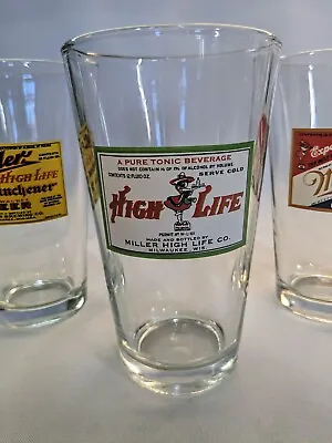 Lot Of 3 Miller High Life Retro Glass Pint 16 Oz Beer Pub Glasses BARWARE • $9.99