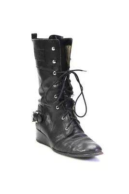 Michael Kors Womens Black Round Toe Lace Up Mid-Calf Wedge Boots Black Size 9M • $60.99