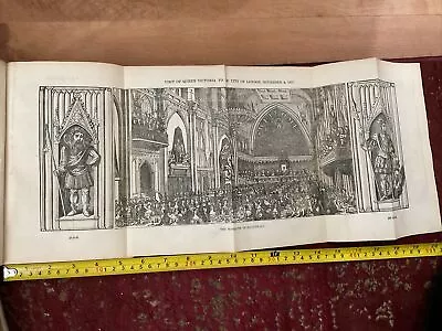 Antique Print 1837 - Queen Victoria -Guildhall Banquet - LARGE Fold Out • $14.93