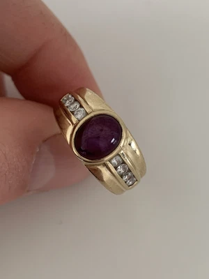 £87 • Buy 9ct Gold Cabachon Star Ruby & White Spinel Large Heavy Ring, 9k 375