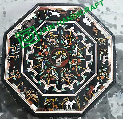 24  Black Marble Table Top Center Coffee Inlay Malachite Mosaic Handmade Dd1 • $845