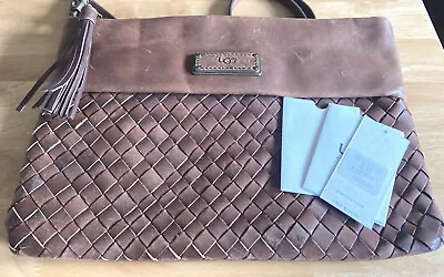 UGG Australia Mariana Woven Cognac Leather Clutch Pocketbook Purse • $24