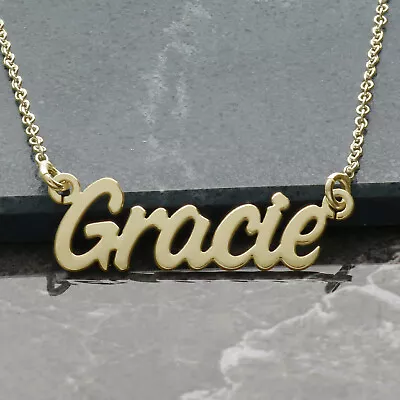 9ct Yellow Gold Script Style Personalised Any Name Necklace On 16  Inch Chain • £164.99