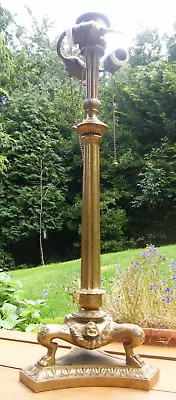 VERY HEAVY 5.650Kg LARGE 70CM TALL RECLAIMED COUNTRY HOUSE BRASS EMPIRE LAMP • £345