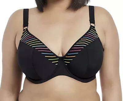 Elomi Neon Nights Bikini Top Black 40FF Underwired Multiway Plunge Swim Bra 7552 • $28.49