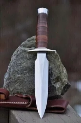 Custom Handmade D2 Tool Steel Hunting Dagger Knife Stacked Leather Handle • $52.99