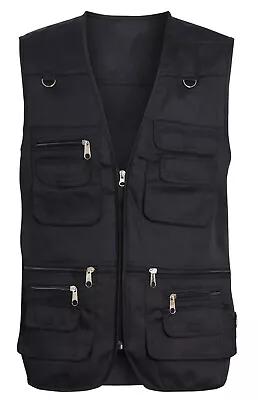 Men Multi Pocket Waistcoat Jacket Fishing Camping Travelling Safari Hiking Gilet • £17.85