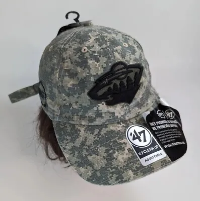 47’ Brand Minnesota Wild Hat Strap Back Cap Green Camo Hockey NHL OHT Logo • $15.99