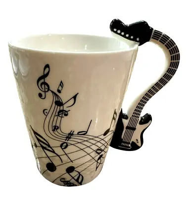 Music Notes Guitar Ceramic Mug Coffee Tea With Guitar Handle 13.5 Oz. • $9.99
