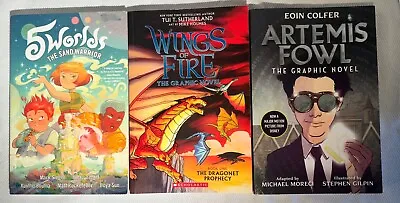 Lot Of 3 Graphic Novels 5 Worlds The Sand Warrior Artemis Fowl Wings Of Fire • $13.95