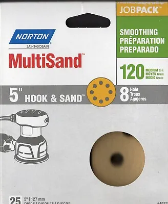Norton Multisand 5 Inch Hook And Sand 120 Grit - 8 Hole - 25 Discs • $15