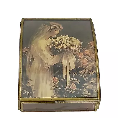 Via Vermont Handcrafted Glass Trinket Box Wedding Bride Vanity Dish Vintage Nice • $16.99