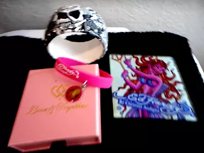 Ed Hardy Bracelet Pink Silicon With Charm & Coaster - Bangle Preowned 3 Items • $15.95