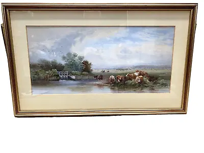 Cattle Watering At A River MH Long Print Framed TE Wainwright 1868 • £65