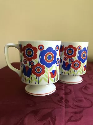 Pair Mid Century Modern Price Imports Pedestal Coffee Mugs Super-mod Flowers • $12.95