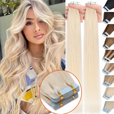 £26.08 • Buy Russian Tape In Skin Weft Human 100% Remy Hair Extensions Full Head #Ombre Thick