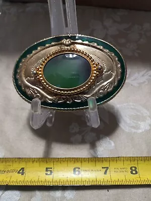 Vintage 4  X 3  Green Center Stone Western Themed Brass Plated Belt Buckle • $14.99