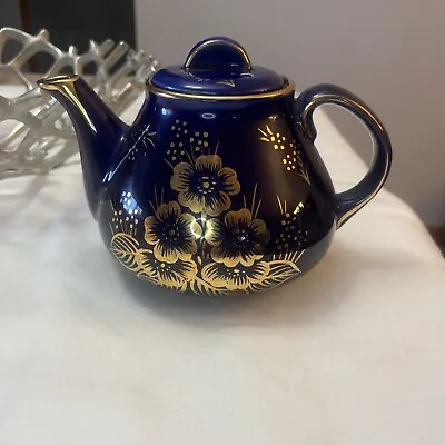 Vintage ~ Hanover China ~ Cobalt Blue  & Gold English 6 Cup Teapot • $52
