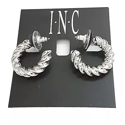 NEW INC International Concepts Twisted Chunky Hoop Silver Tone Earrings Classic • $9.99