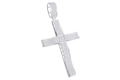 1.00 Ct Round White Natural Diamond Cross Charm Pendant Sterling Silver • $641.57