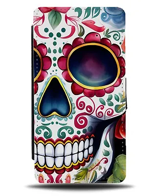 Mexican Sugarskull Flip Wallet Case Skull Red Colourful Floral Festival CD90 • £19.99