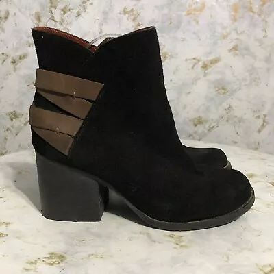 MIA Heritage Womens Sz 8.5 Shoes Black Brown Suede Zip Comfort Career Ankle Boot • $18.70