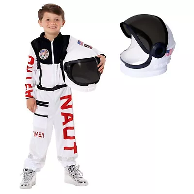 Kids Astronaut Costume + Helmet Boys Girls NASA Space Suit Spaceman Halloween • $32.95