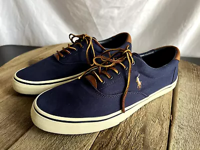 Polo Ralph Lauren Mens Thorton Blue Canvas Brown Leather Shoe | Sz 12D | Nice!! • $29.99