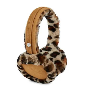 New Womens Ugg Australia Leopard Shearling & Genuine Suede Earmuffs Headband O/S • £47.50