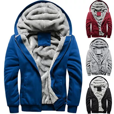 Mens Winter Warm Fleece Lined Hoodie Coat Thick Sports Hooded Jacket Outwear • $47.02