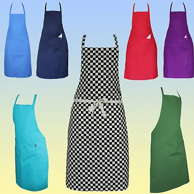 Chefs Aprons Plain Front Pockets Kitchen Butcher Cooking BBQ Stuff Full Aprons • £6.99